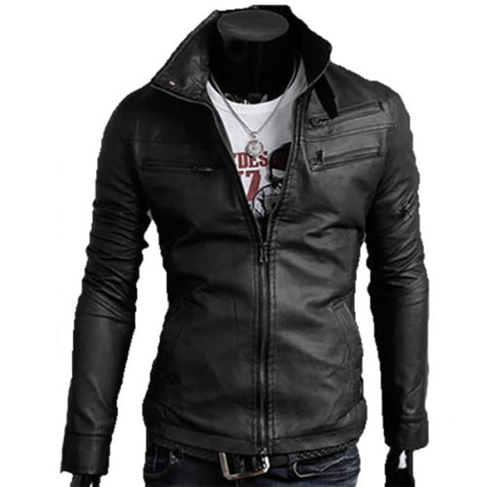 Giacca Biker In Vera Pelle Nera Uomo Slim Fascione Sulla Schiena Rindway