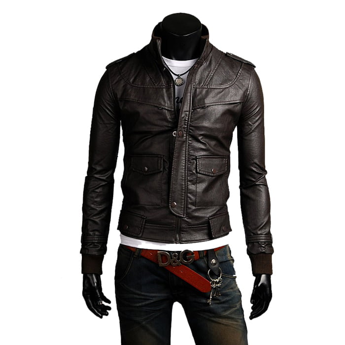 Giacca Biker In Vera Pelle Nera Uomo Slim Tasche Frontali Coperte Rindway