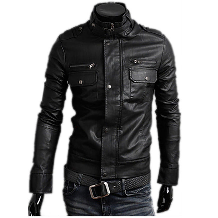 Slim Men's PU Leather Jacket Artisan Production Cod.243-Rindway Outlet