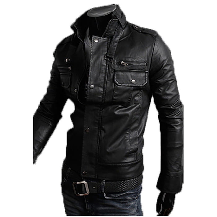 Giacca Biker In Vera Pelle Nera Uomo Slim Chiusura Cerniera e Patta Rindway