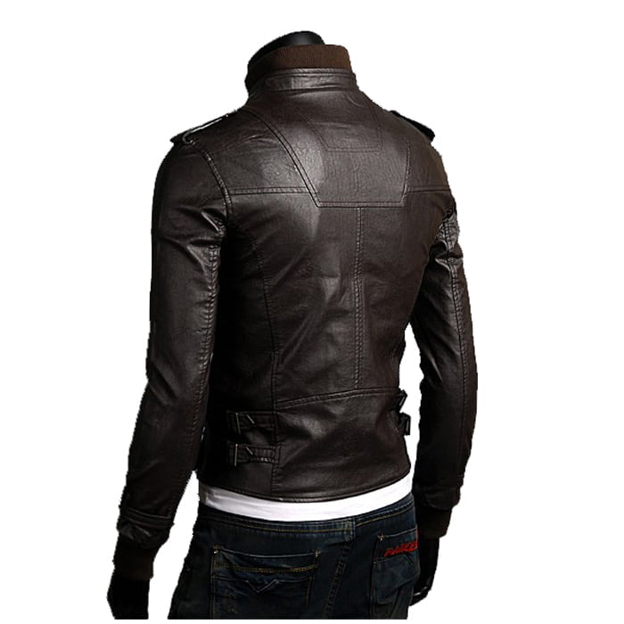 Giacca Biker In Vera Pelle Nera Uomo Slim Tasche Frontali Coperte Rindway