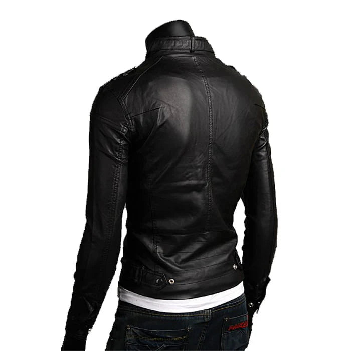 Giacca Biker In Vera Pelle Nera Uomo Multipocket  Rindway OUTLET
