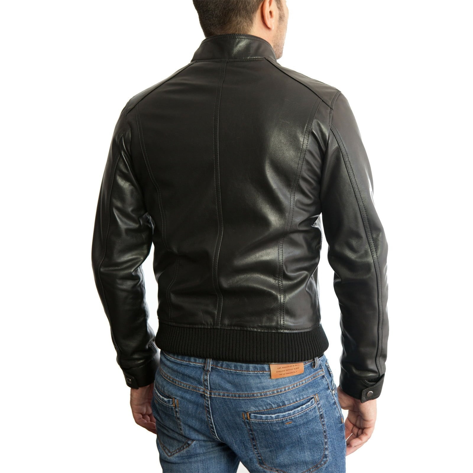 Men's Blue Genuine Leather Bomber Jacket With Front Details OUTLET Rindway