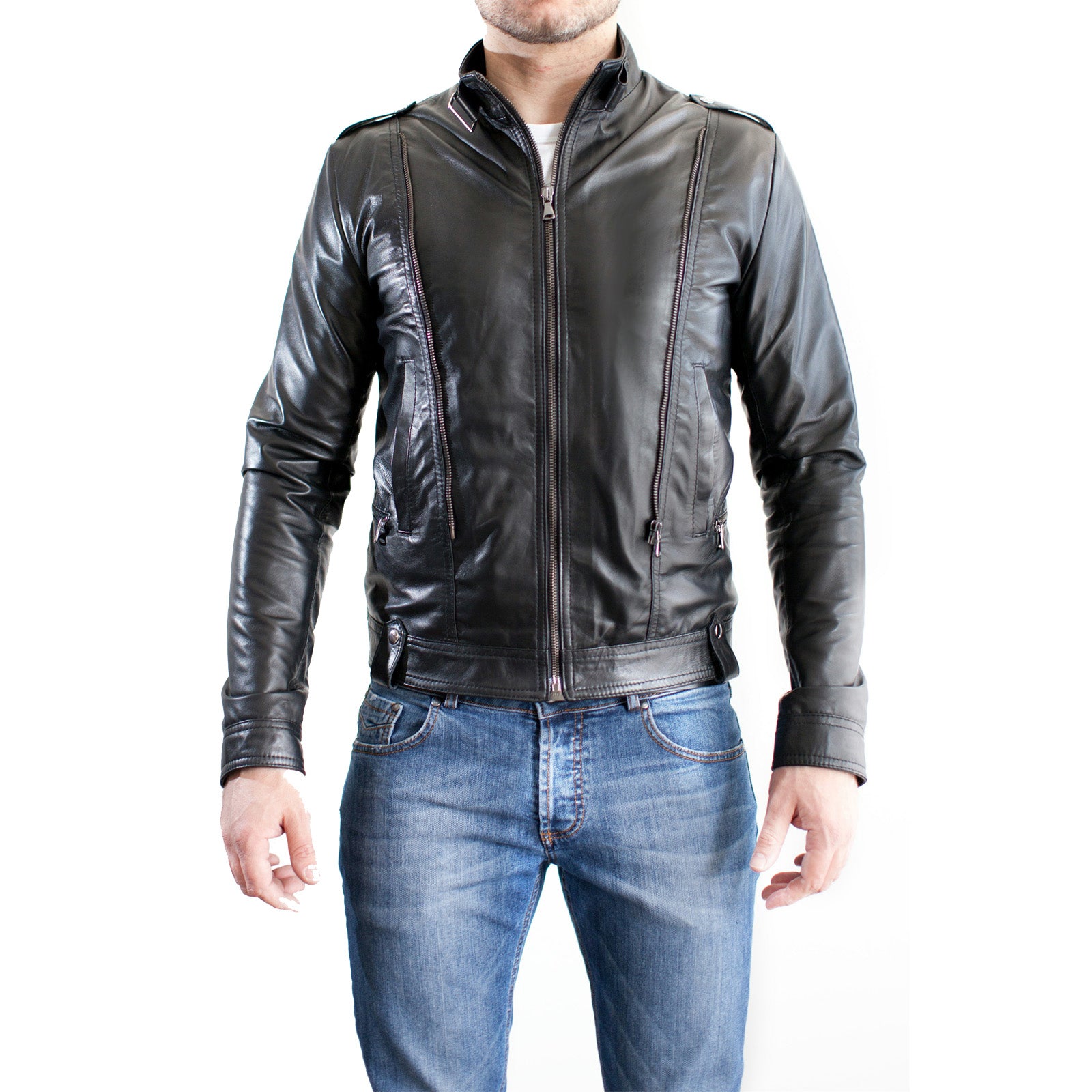 Slim Men's PU Leather Jacket Artisan Production Cod.243-Rindway Outlet