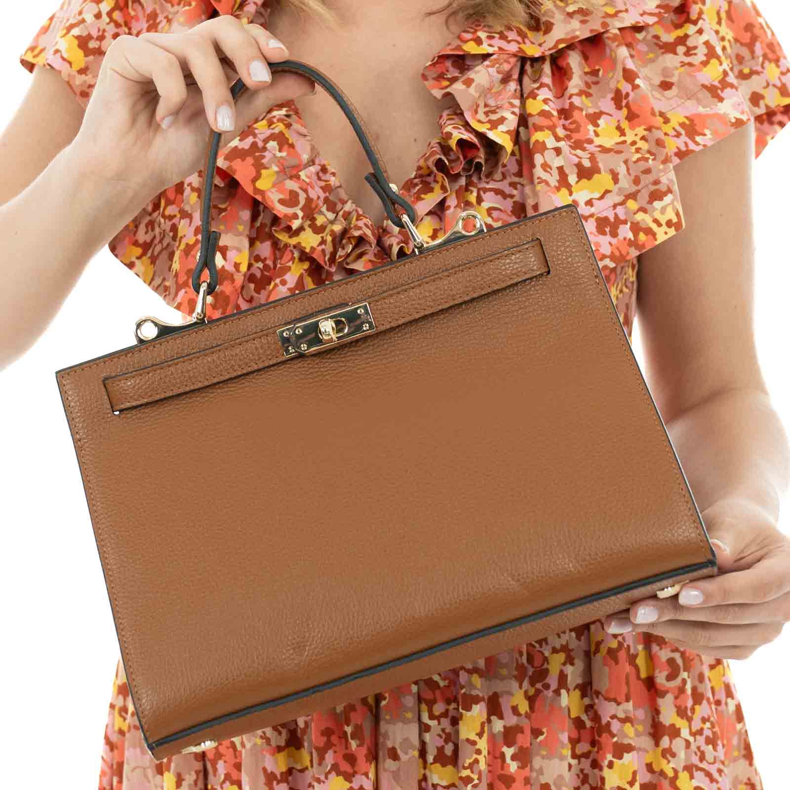 Borsa A Mano In Vera Pelle Semi Rigida Donna Chiusura Con Fibbia Rindway