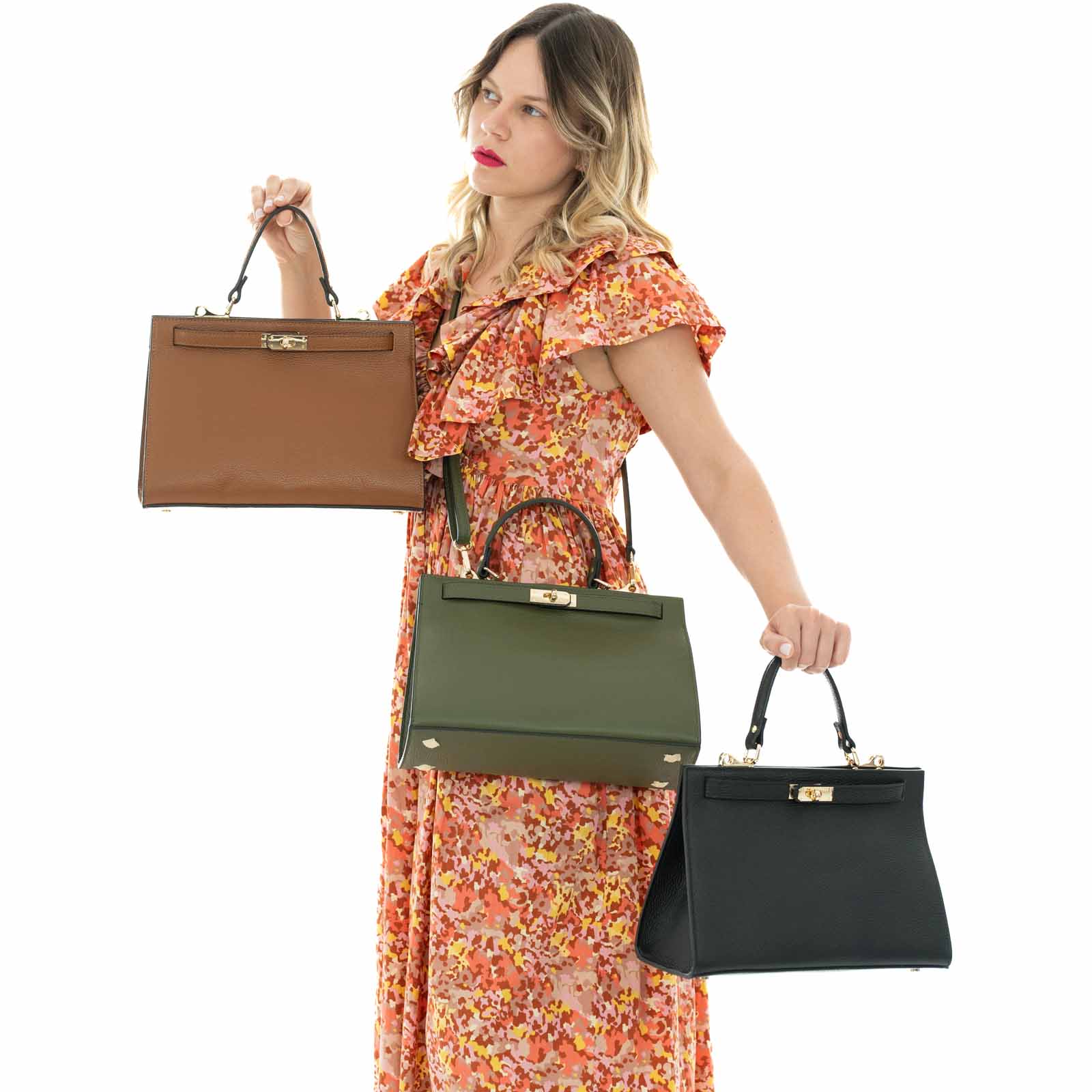 Borsa A Mano In Vera Pelle Semi Rigida Donna Chiusura Con Fibbia Rindway