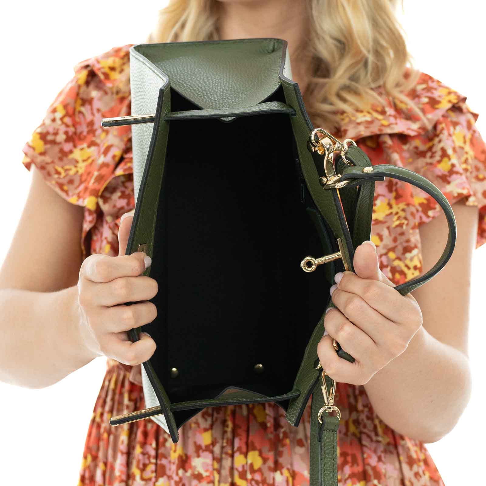 Borsa A Mano In Vera Pelle Semi Rigida Donna Chiusura Con Fibbia Rindway