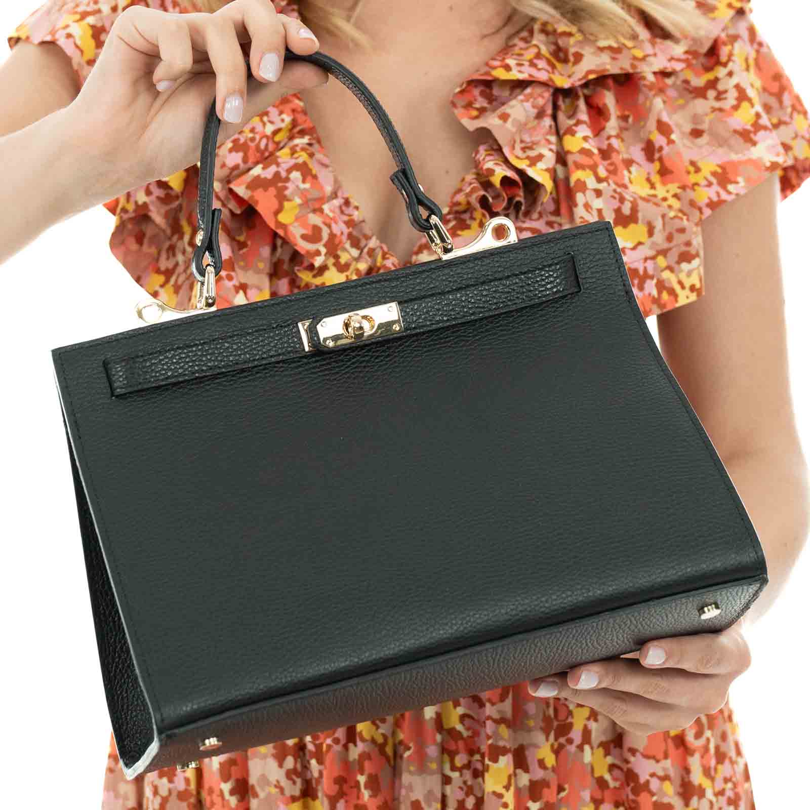 Borsa A Mano In Vera Pelle Semi Rigida Donna Chiusura Con Fibbia Rindway