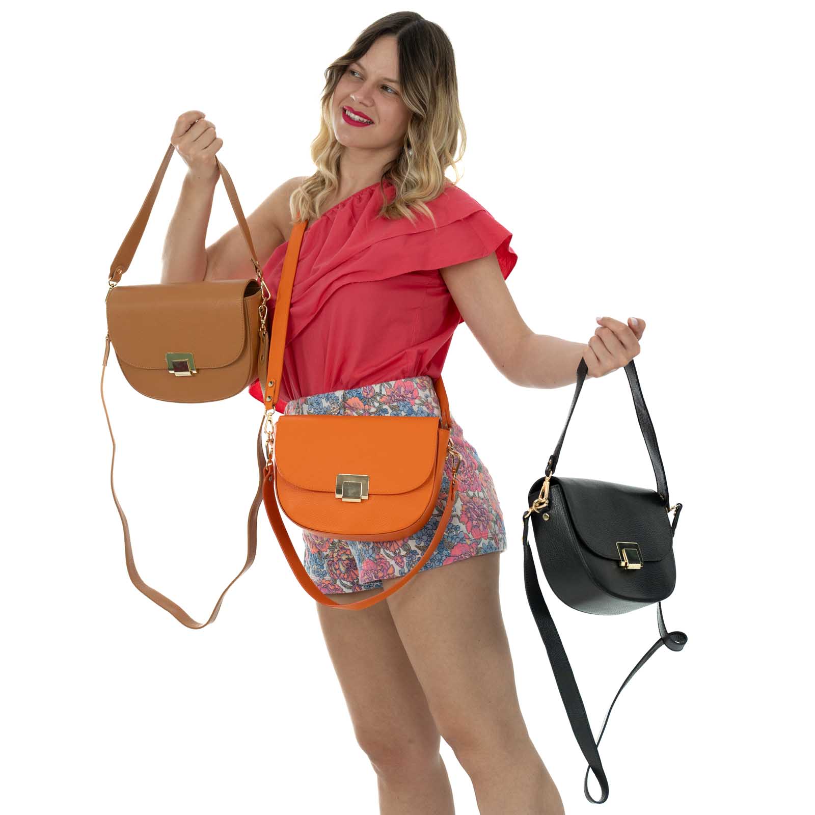 Borsa A Spalla In Vera Pelle Donna Dettagli Oro Rindway