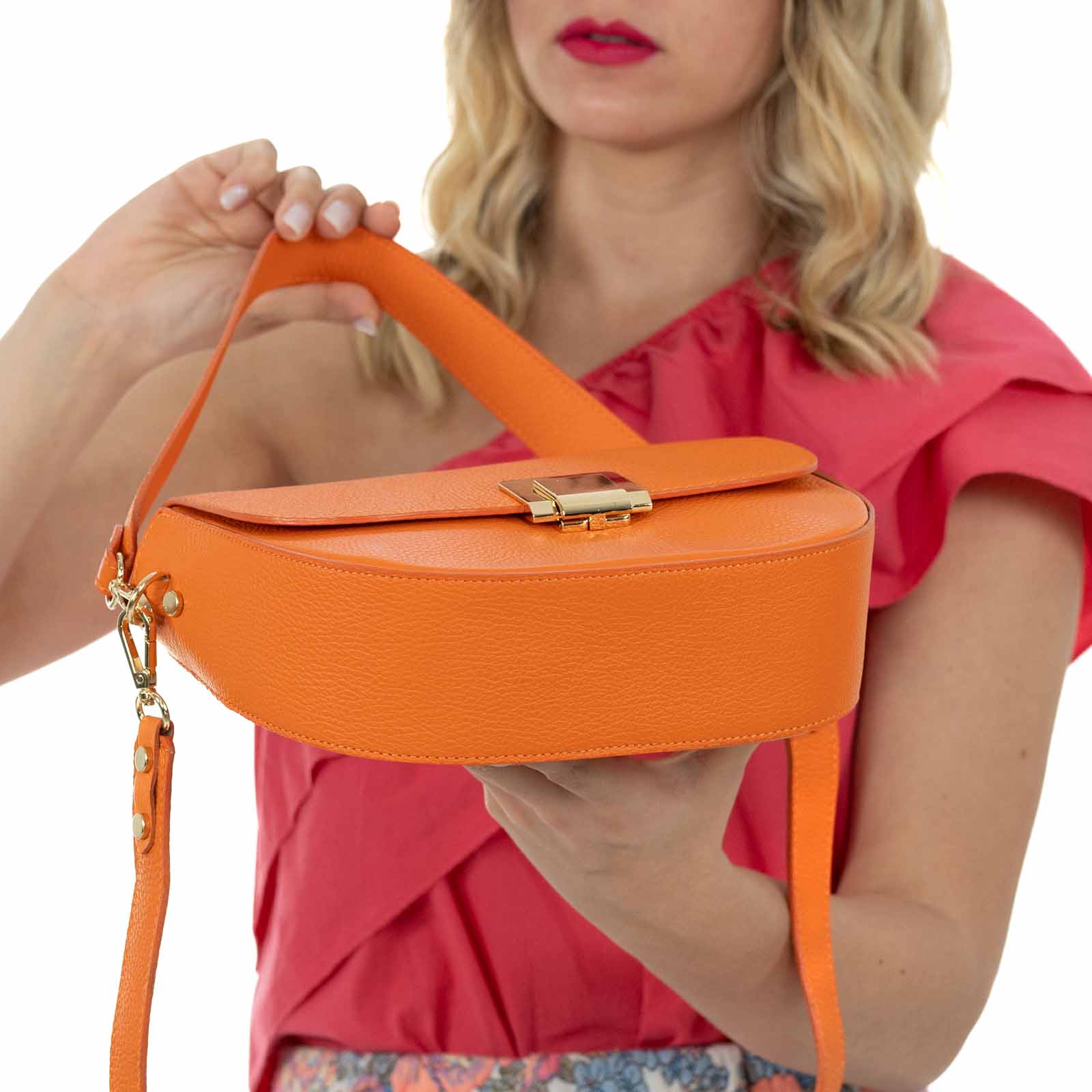 Borsa A Spalla In Vera Pelle Donna Dettagli Oro Rindway