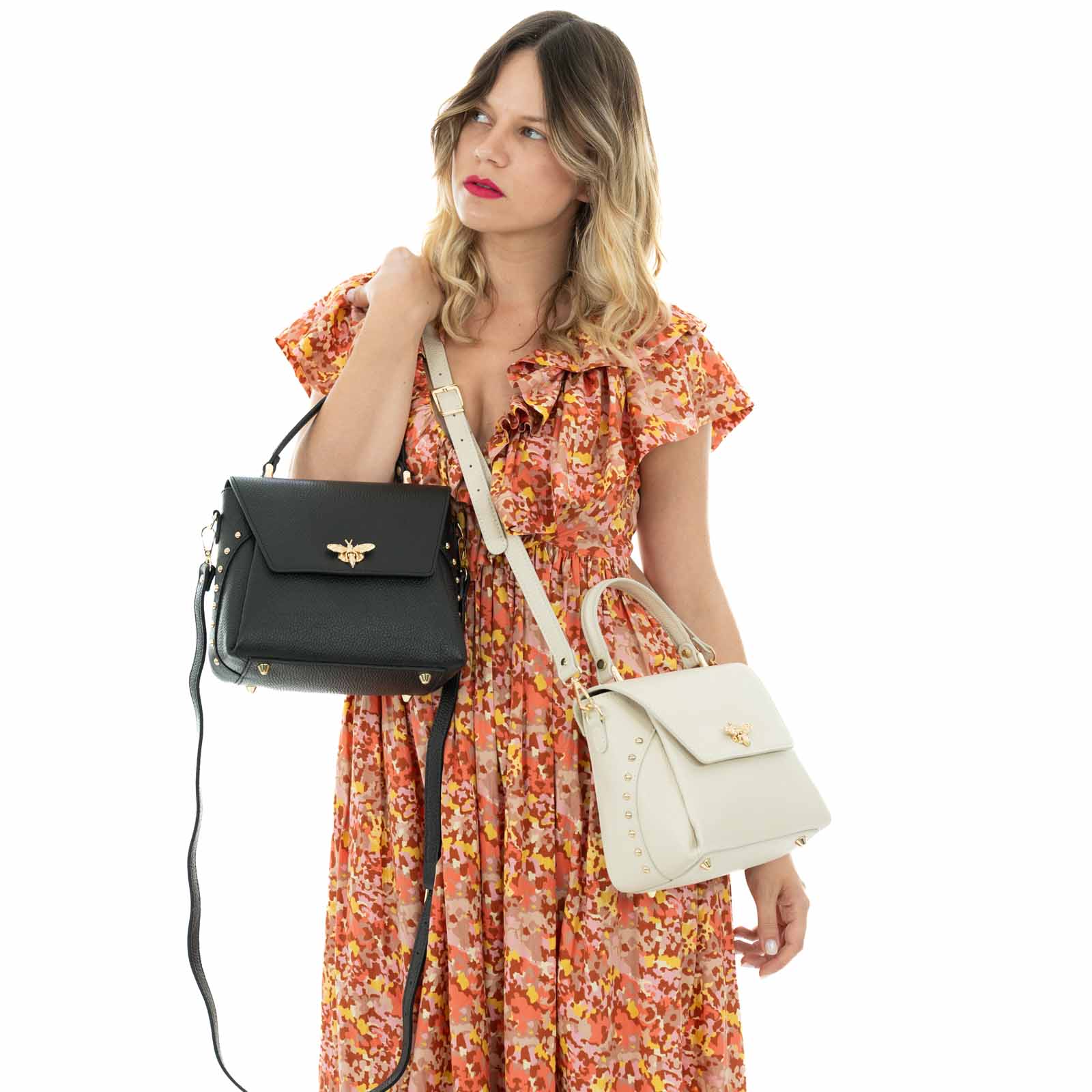 Borsa A Mano Con Tracolla In Vera Pelle Donna Chiusura Clip Rindway