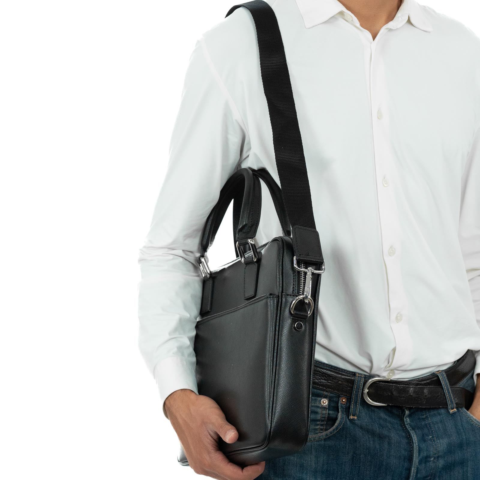 Borsa Portadocumenti Computer In Vera Pelle Uomo Donna Tasca Esterna Rindway