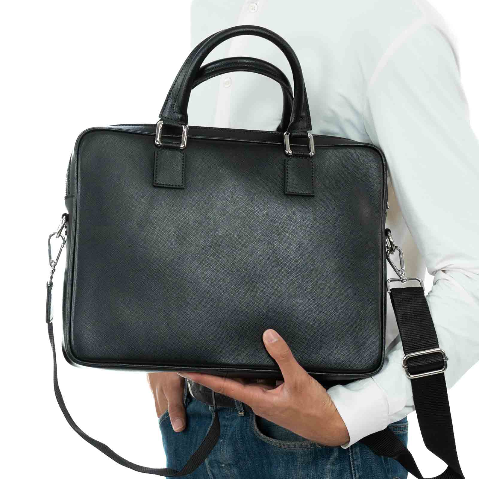 Borsa Portadocumenti Computer In Vera Pelle Uomo Donna Tasca Esterna Rindway