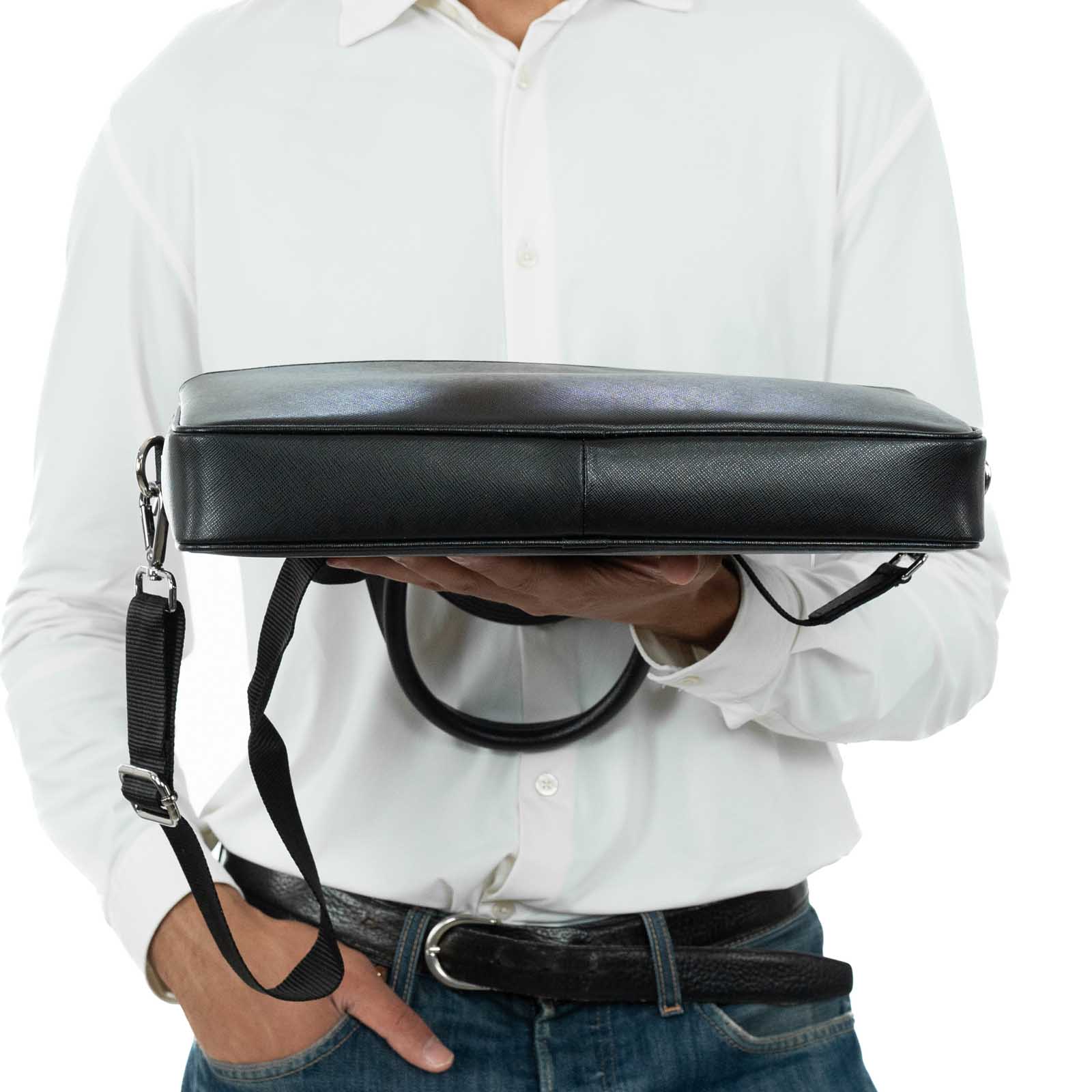 Borsa Portadocumenti Computer In Vera Pelle Uomo Donna Tasca Esterna Rindway