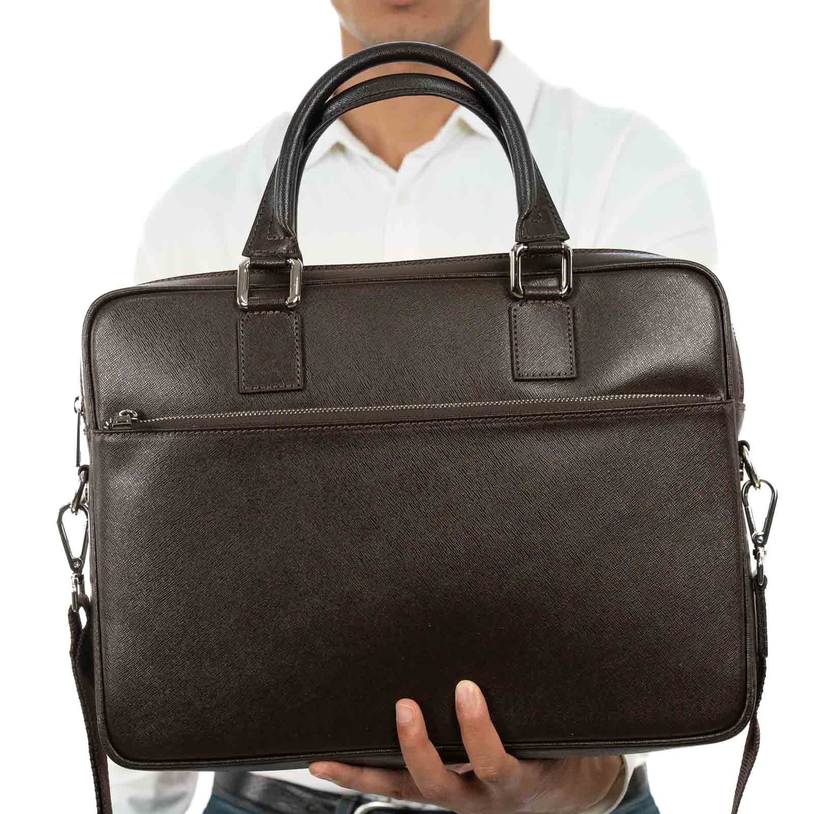 Borsa Portadocumenti Computer In Vera Pelle Uomo Donna Tasca Esterna Rindway