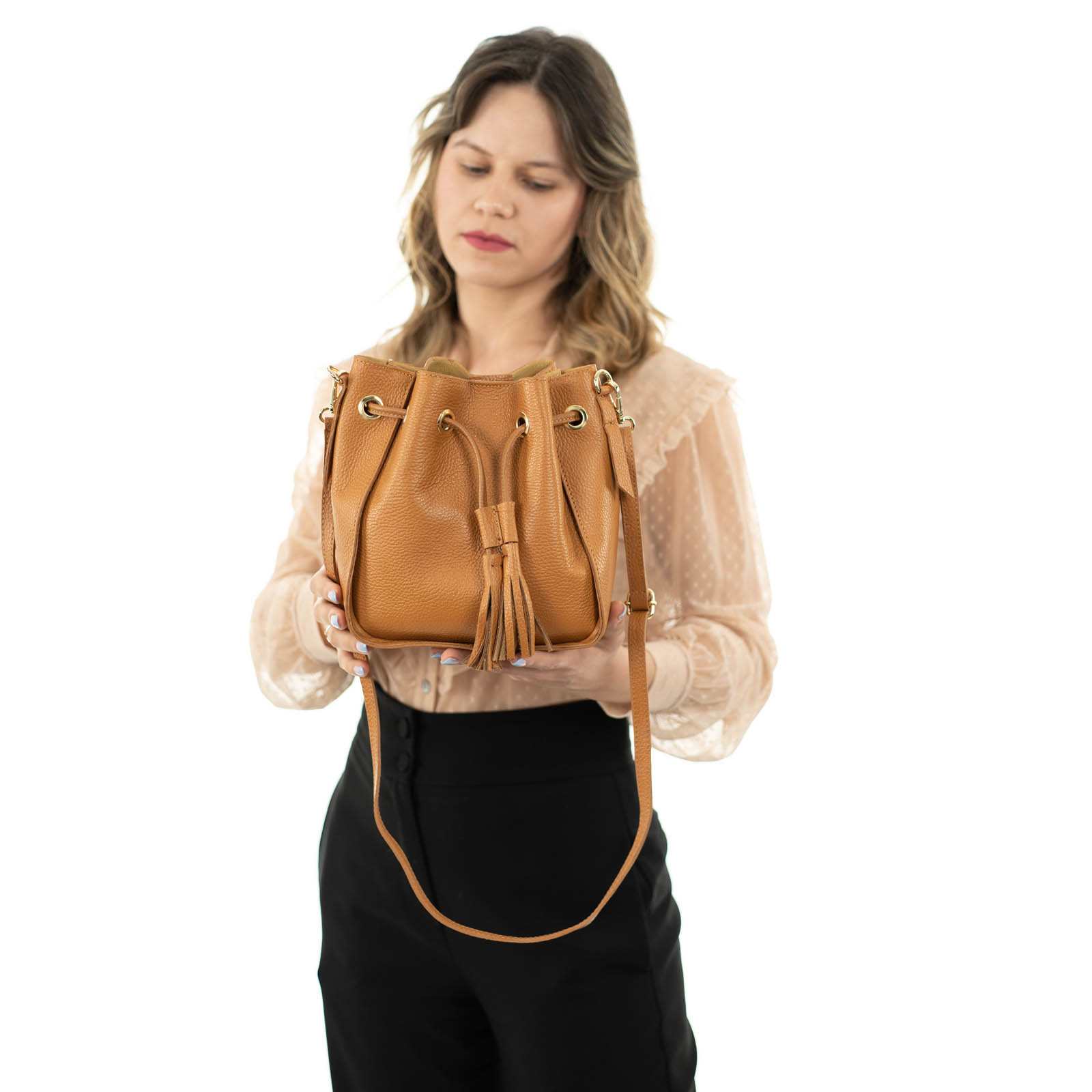 Borsa Secchiello In Vera Pelle Dollaro Donna Misura Media Rindway