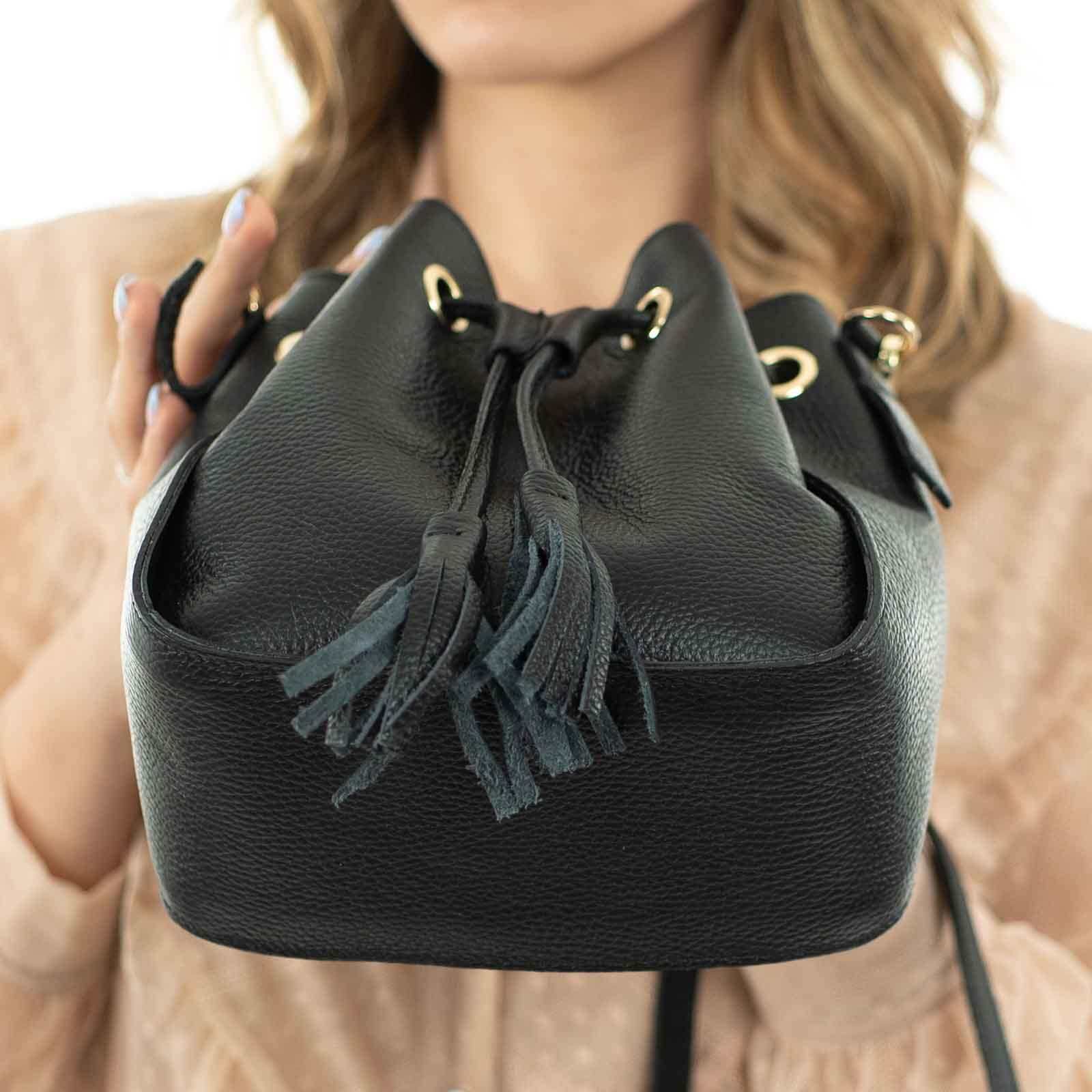 Borsa Secchiello In Vera Pelle Dollaro Donna Misura Media Rindway