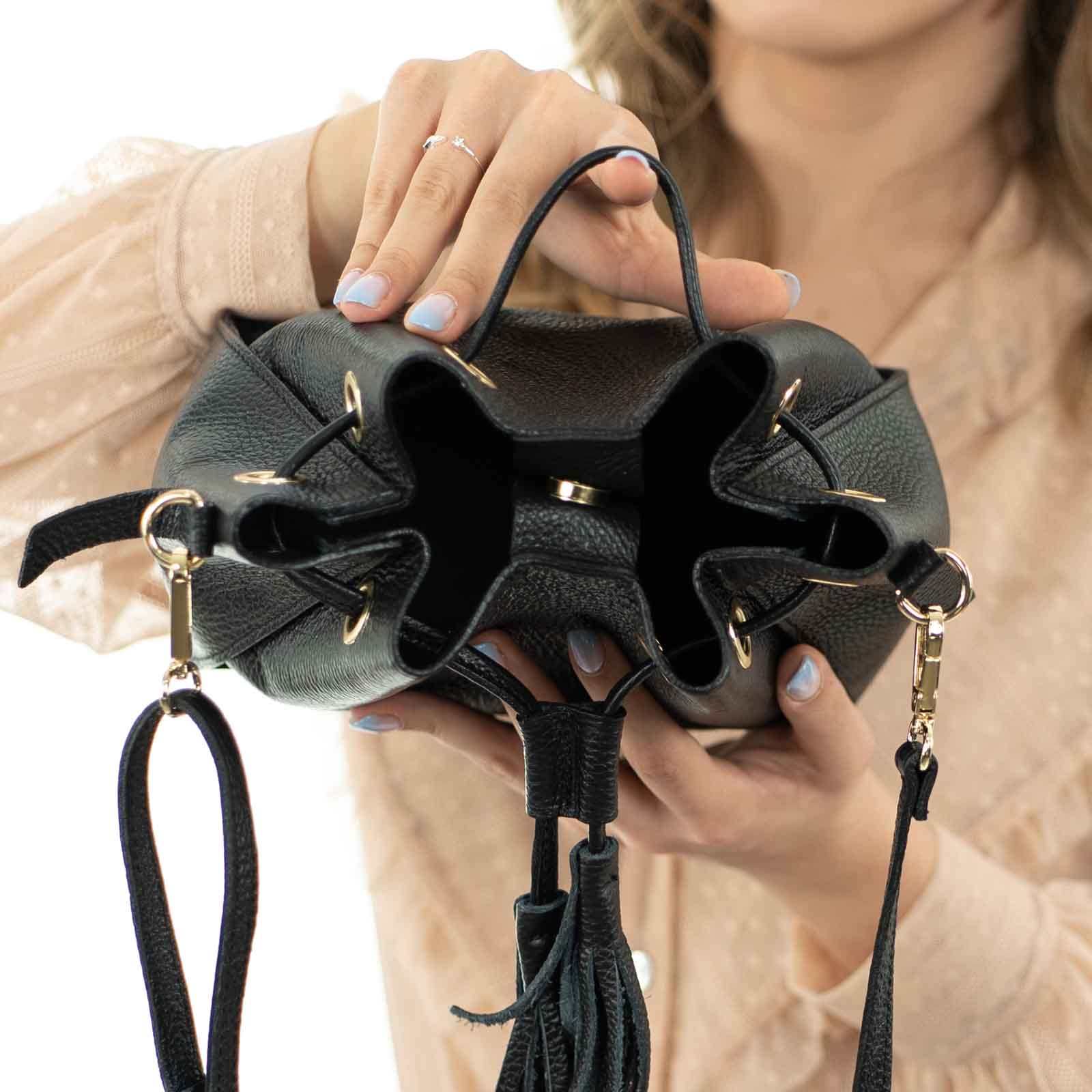 Borsa Secchiello In Vera Pelle Dollaro Donna Misura Media Rindway