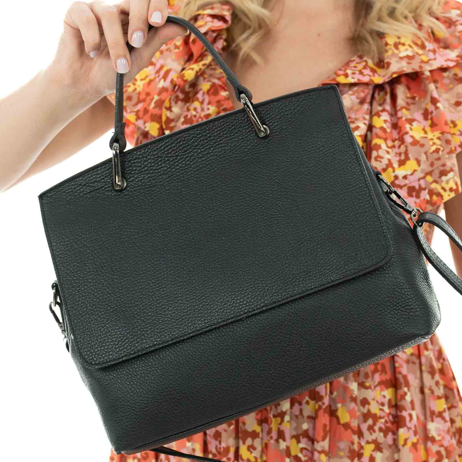 Borsa A Mano Grance Con Patta In Vera Pelle Donna Semi Rigida Rindway