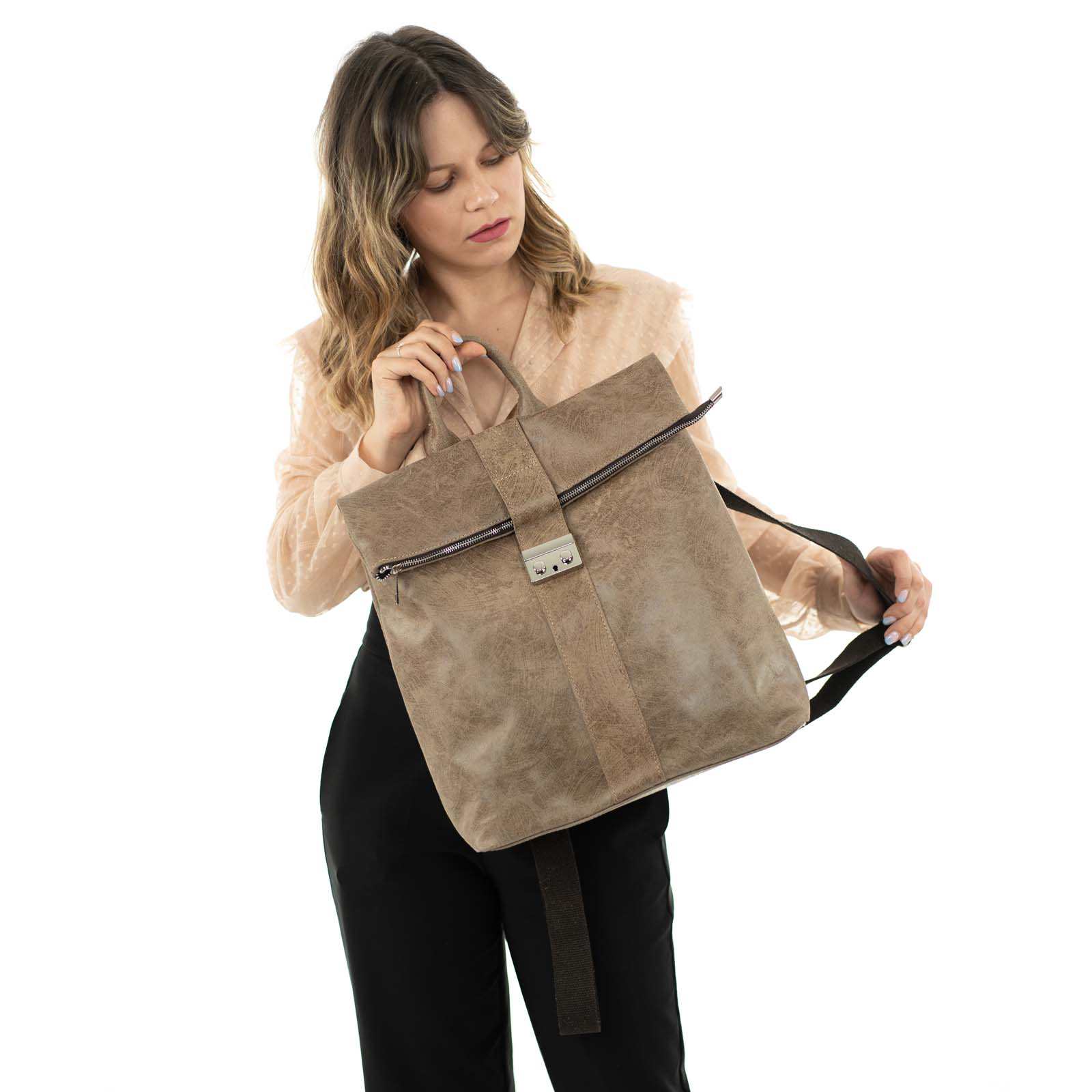 Zaino Borsa In Vera Pelle Donna Dettagli Argento Rindway