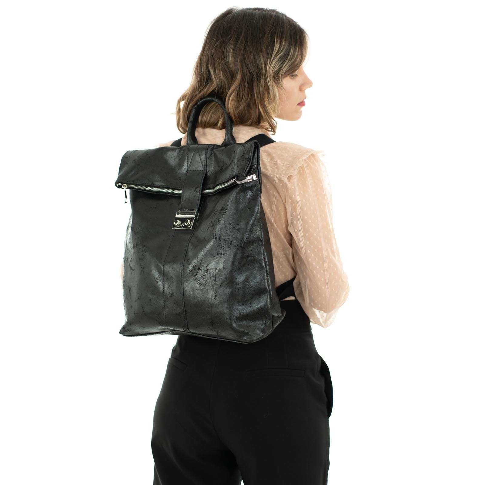 Zaino Borsa In Vera Pelle Donna Dettagli Argento Rindway