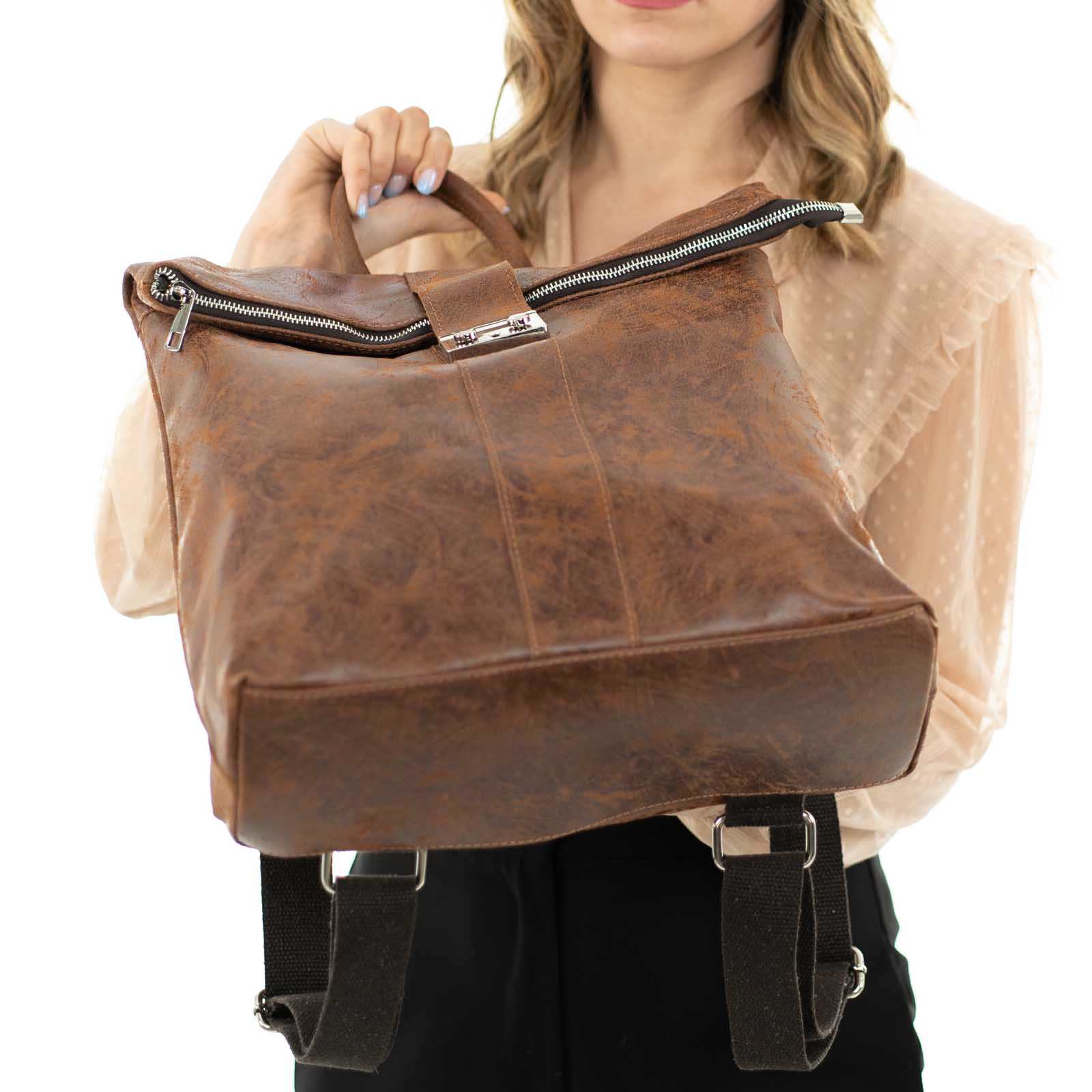 Zaino Borsa In Vera Pelle Donna Dettagli Argento Rindway