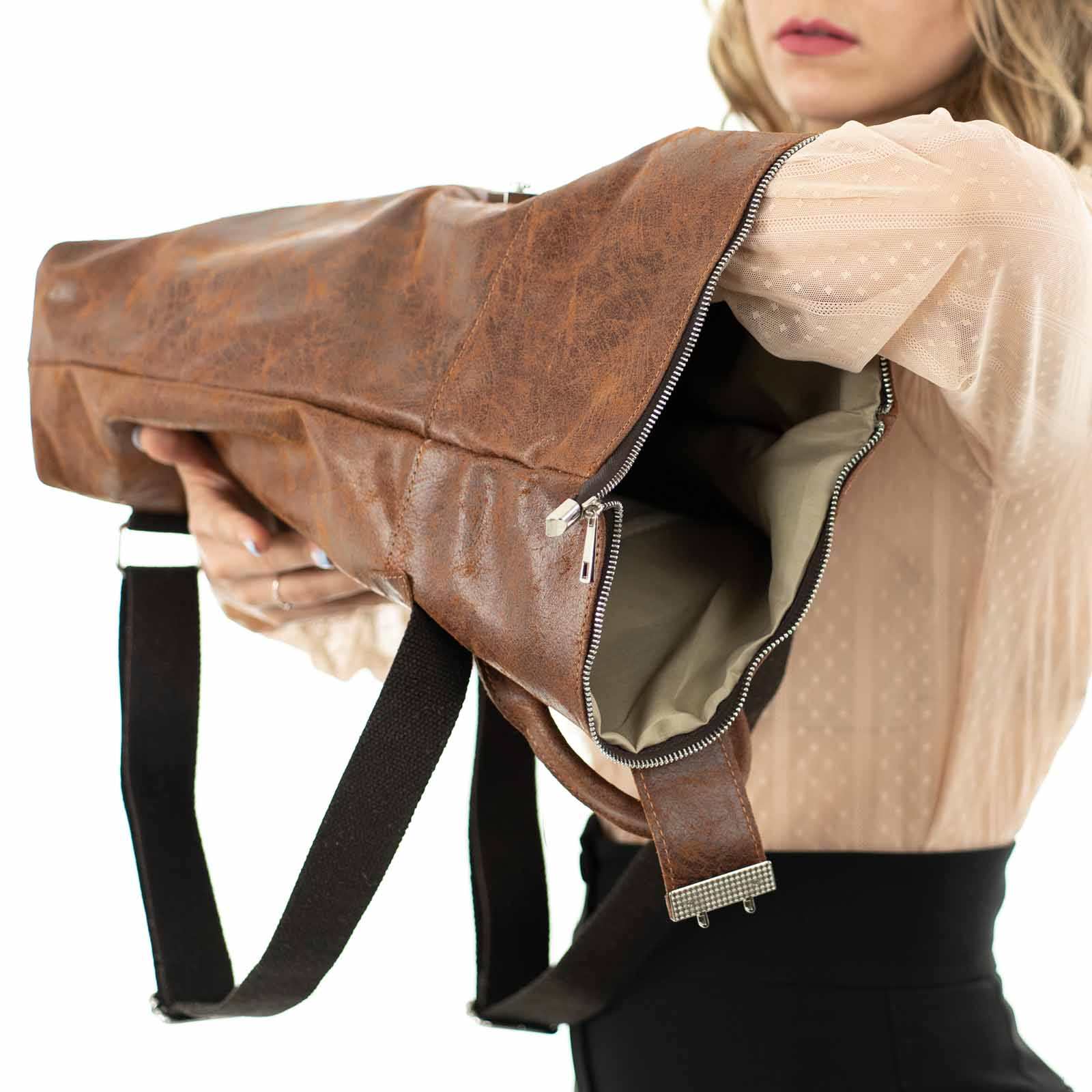 Zaino Borsa In Vera Pelle Donna Dettagli Argento Rindway