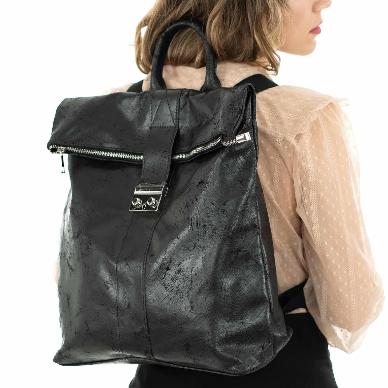 Zaino Borsa In Vera Pelle Donna Dettagli Argento Rindway