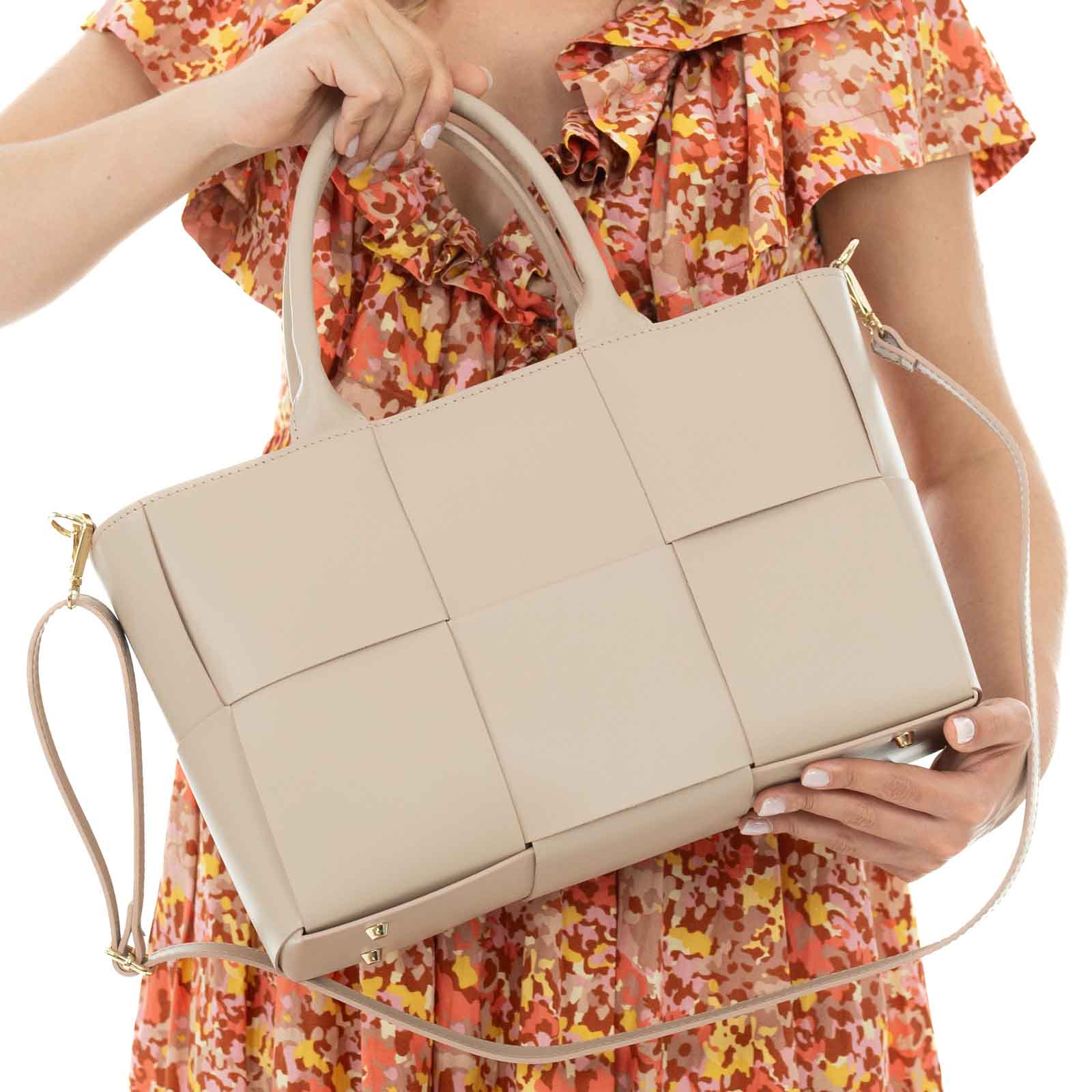 Borsa A Mano Media Con Tracolla In Vera Pelle Donna Intrecciata Rindway