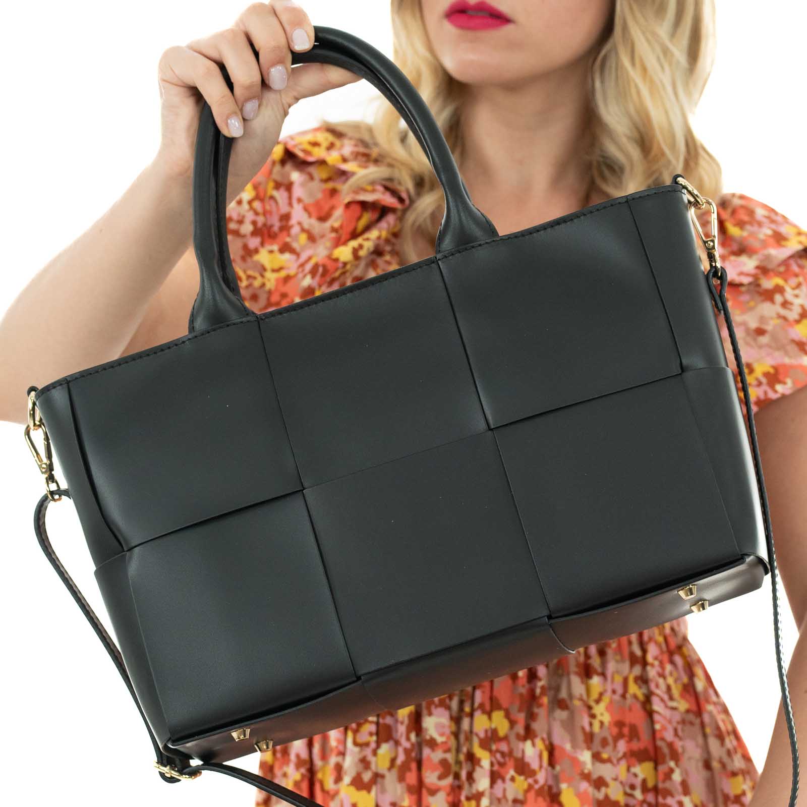 Borsa A Mano Media Con Tracolla In Vera Pelle Donna Intrecciata Rindway