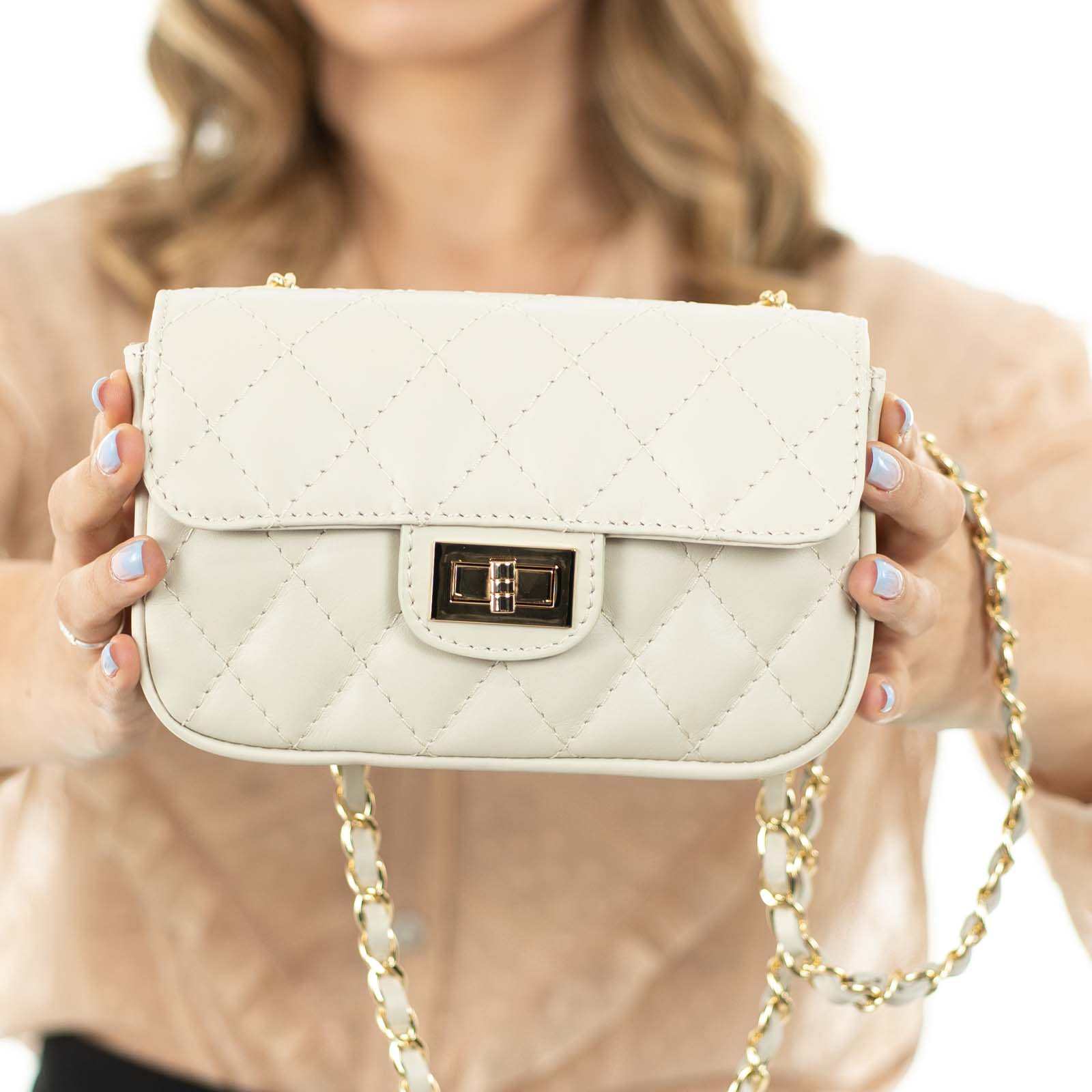 Borsa Con Tracolla A Catena Scorrevole In Vera Pelle Donna Trapuntata