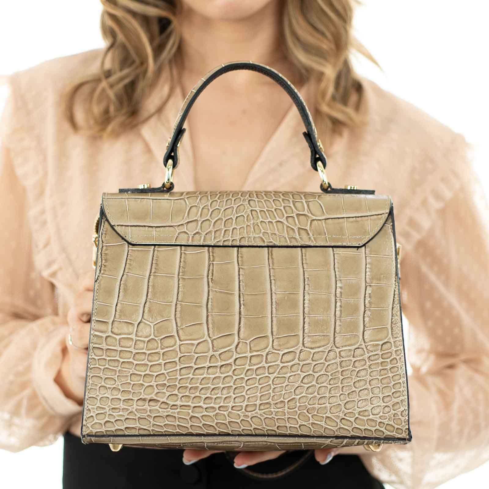 Borsa A Mano In Vera Pelle Stampa Cocco Rigida Donna Chiusura Con Clip Rindway