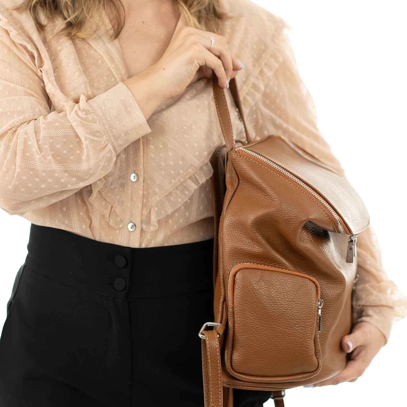 Zaino Borsa In Vera Pelle Donna Tasche Laterali Con Cerniera Rindway