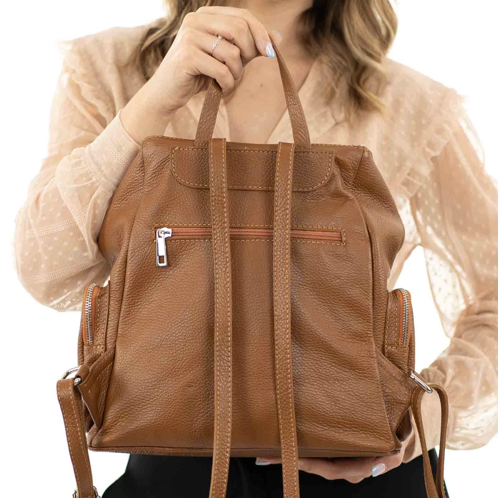 Zaino Borsa In Vera Pelle Donna Tasche Laterali Con Cerniera Rindway