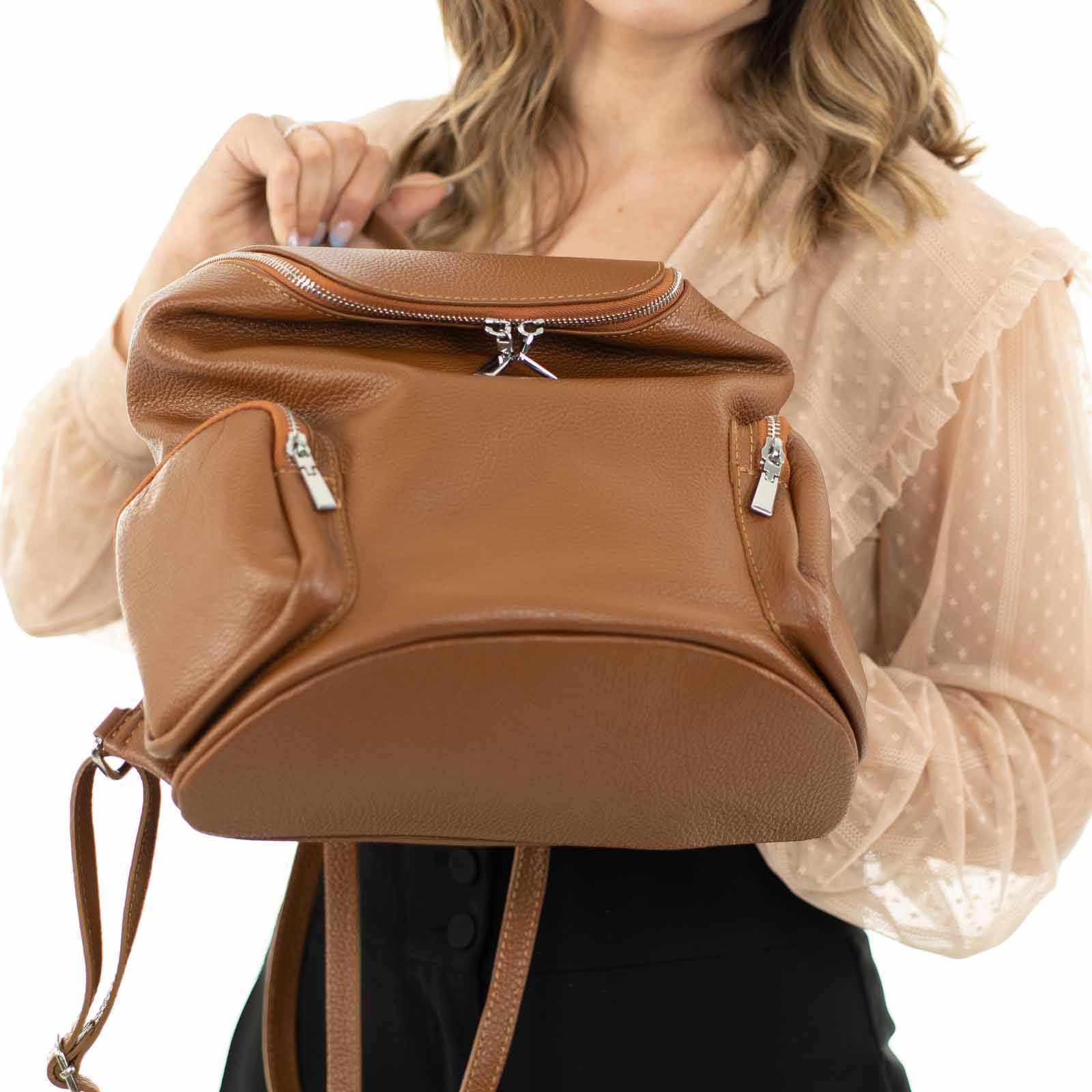 Zaino Borsa In Vera Pelle Donna Tasche Laterali Con Cerniera Rindway