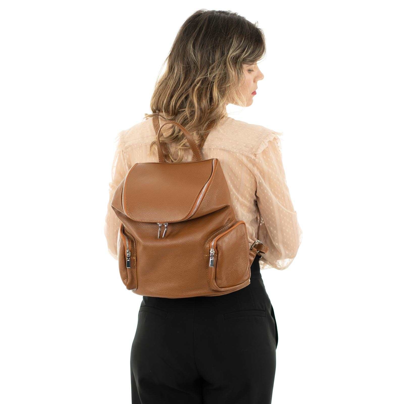 Zaino Borsa In Vera Pelle Donna Tasche Laterali Con Cerniera Rindway
