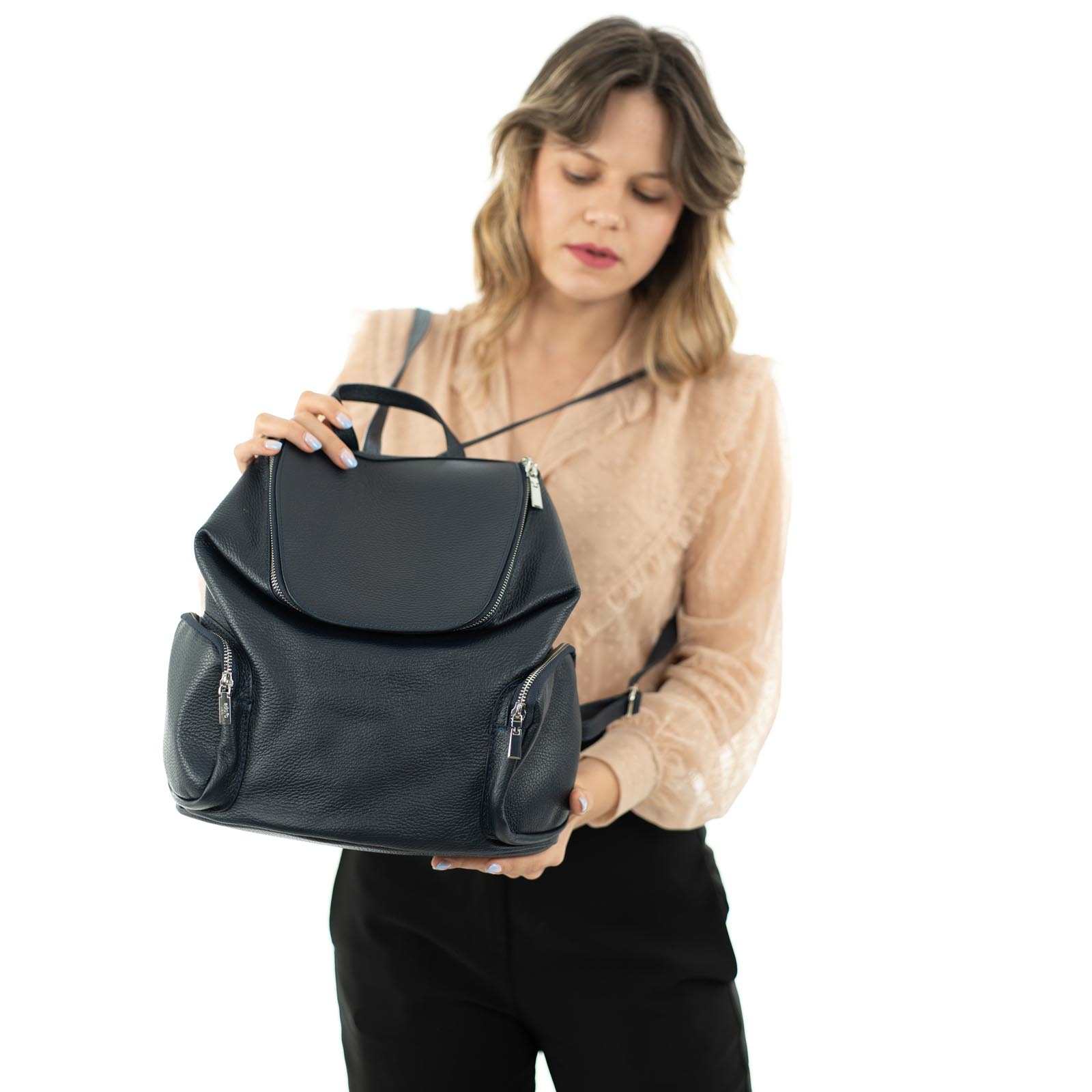 Zaino Borsa In Vera Pelle Donna Tasche Laterali Con Cerniera Rindway