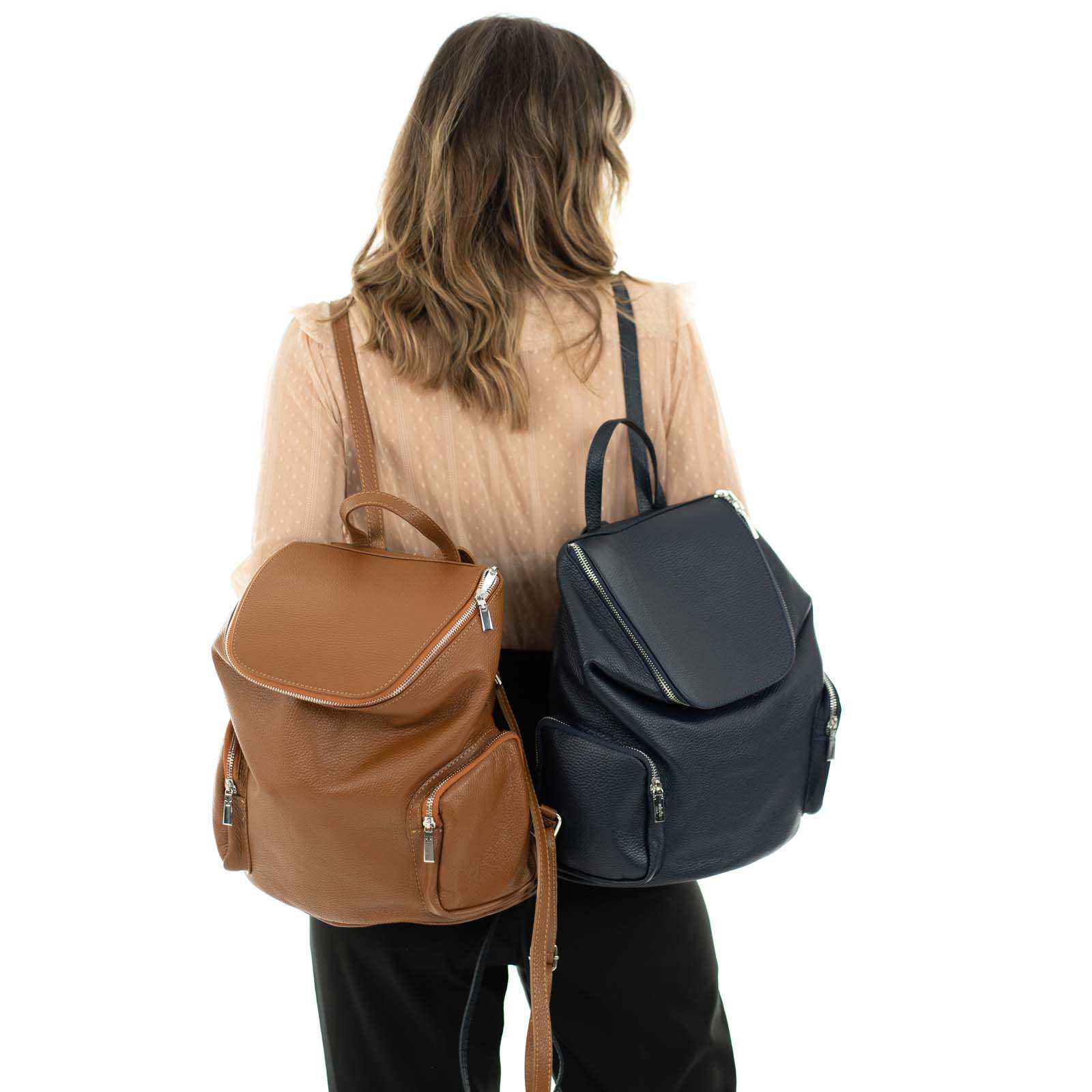 Zaino Borsa In Vera Pelle Donna Tasche Laterali Con Cerniera Rindway