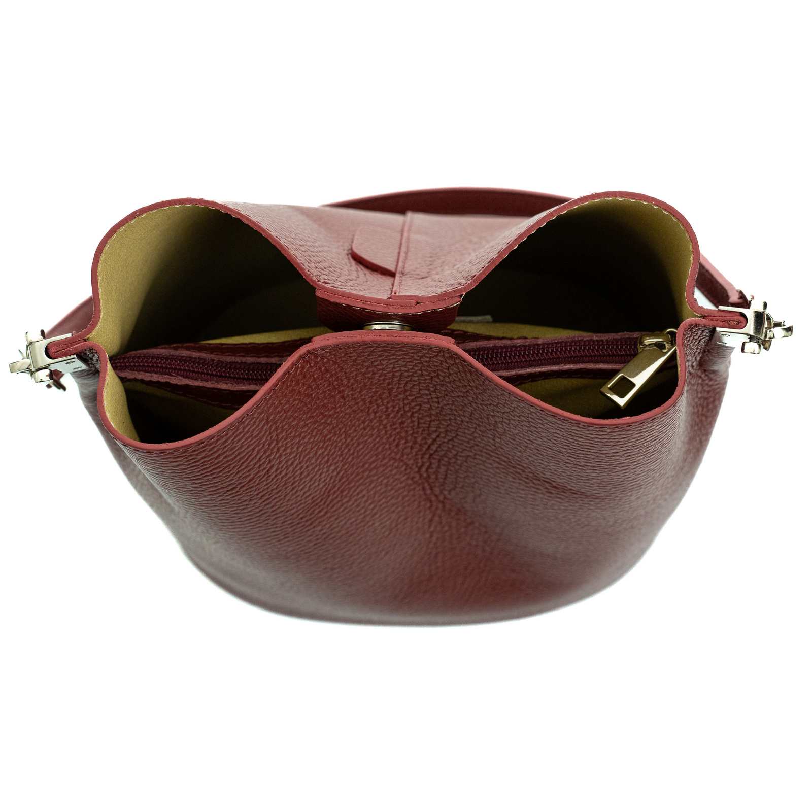 Borsa Secchiello Con Tracolla In Vera Pelle Donna Chiusura Clip Rindway