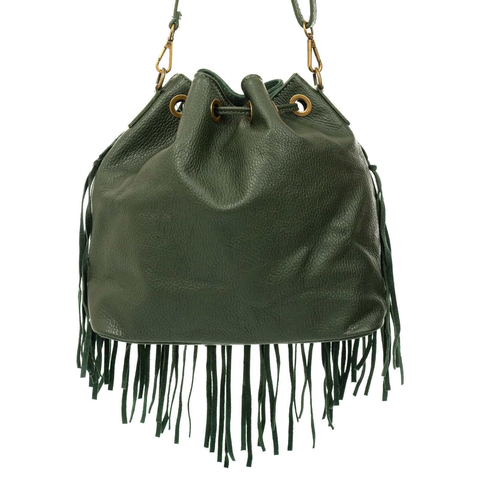 Borsa Secchiello A Tracolla In Vera Pelle Camoscio Donna Con Frange Rindway