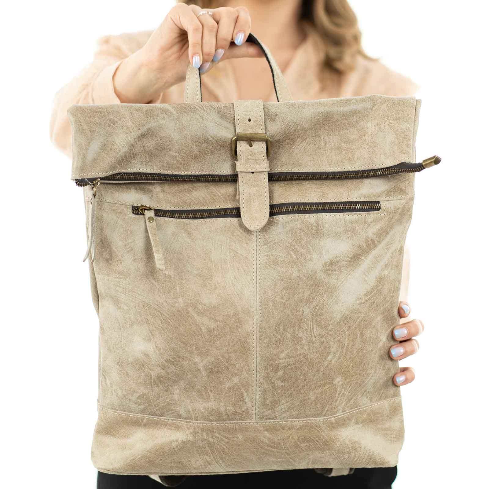 Zaino Borsa In Vera Pelle Uomo Dettagli Oro Rindway