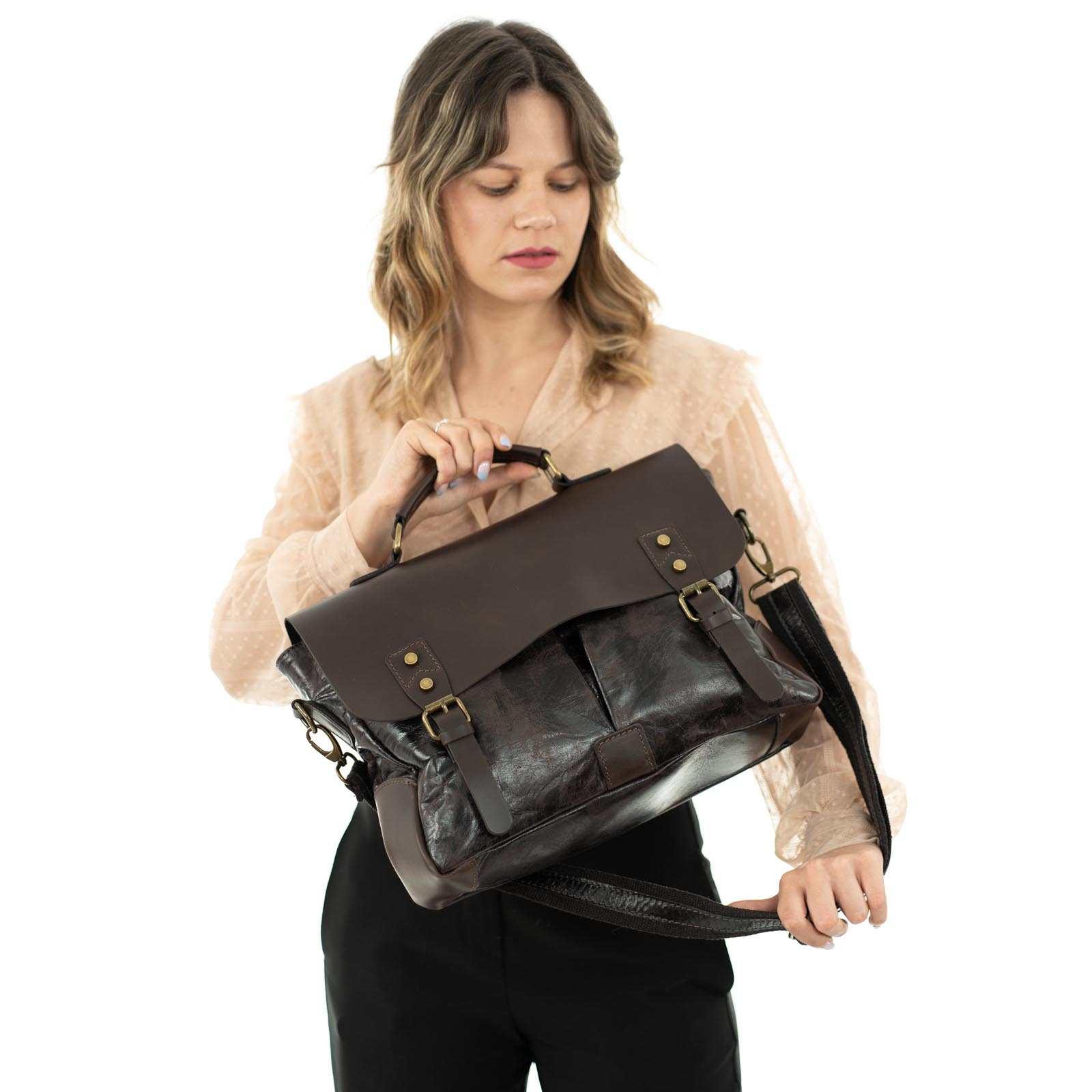 Borsa Da Lavoro In Vera Pelle Donna Con Tache Esterne Coperte Rindway