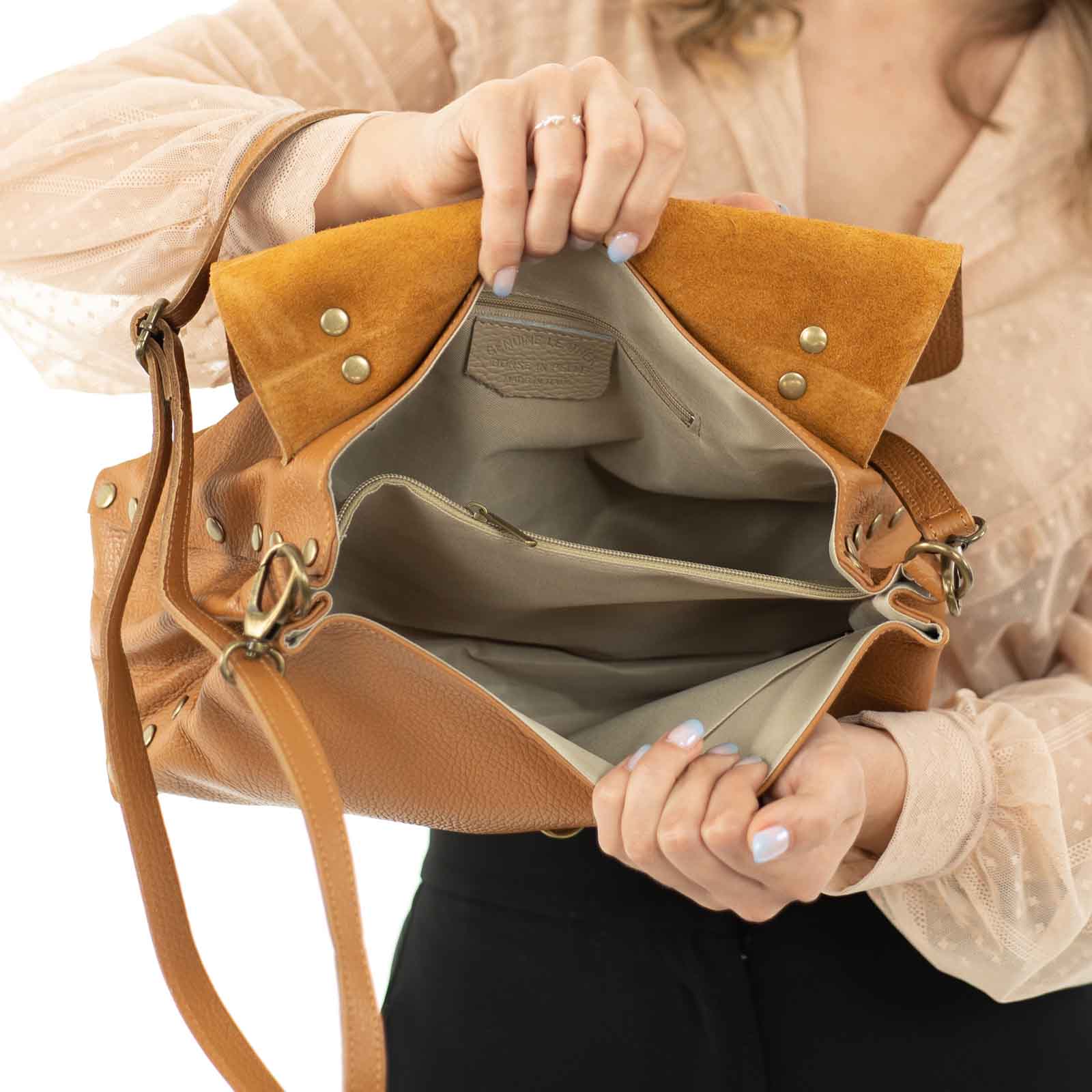 Borsa Postina A Mano Con Tracolla In Vera Pelle Donna Rindway