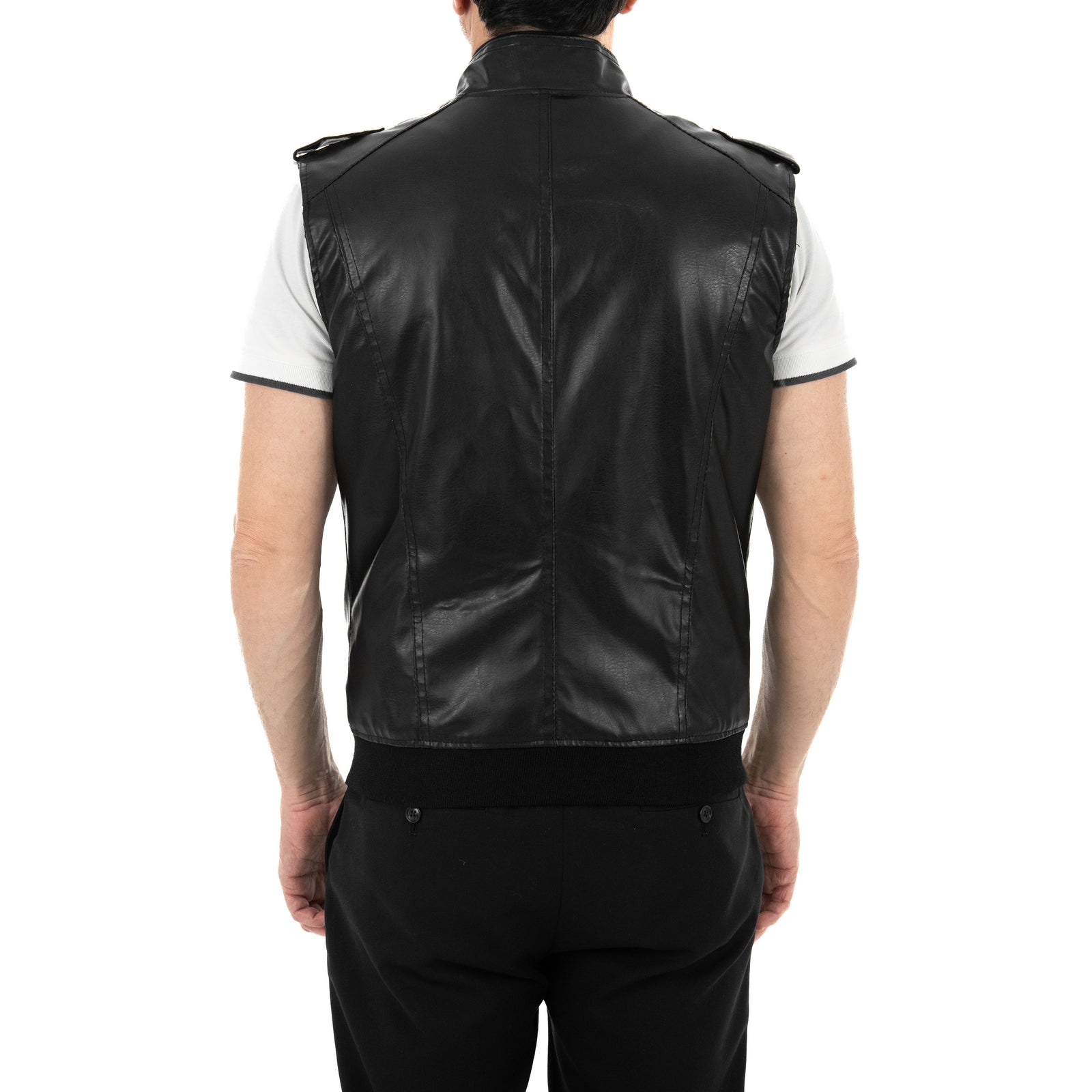 Giubbotto Bomber In Pelle PU Nero Uomo SmanicatoSlim Con Tagli Frontali Outlet Rindway