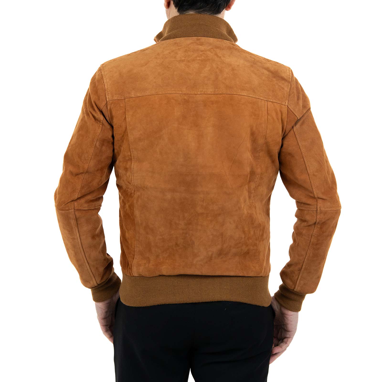 Slim Men's Burnt Suede Bomber Jacket With Buttons And Big Pockets Rindway