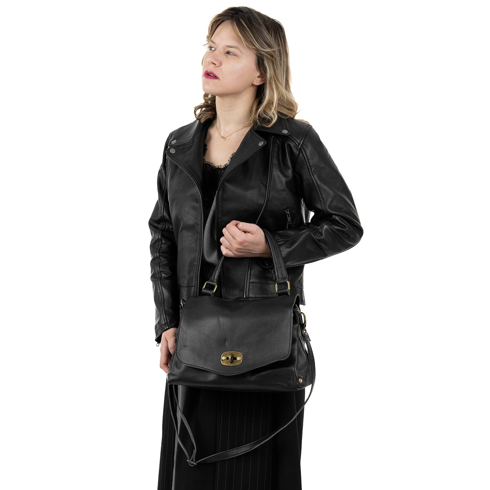 Chiodo Giacca In Vera Pelle Donna Slim Fit Polsi Con Cerniera Cod.P05