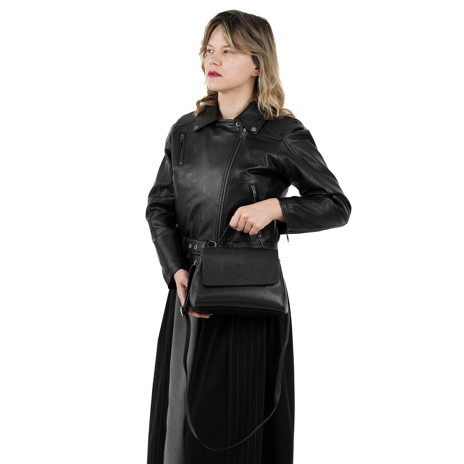 Chiodo Giacca In Vera Pelle Donna Slim Fit Con Cintura Cod.P04