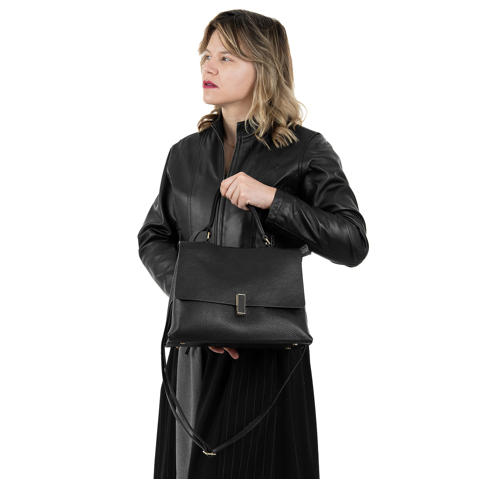 Giacca Biker In Vera Pelle Donna Slim Fit Corto Con Cuciture Frontali Cod.P03