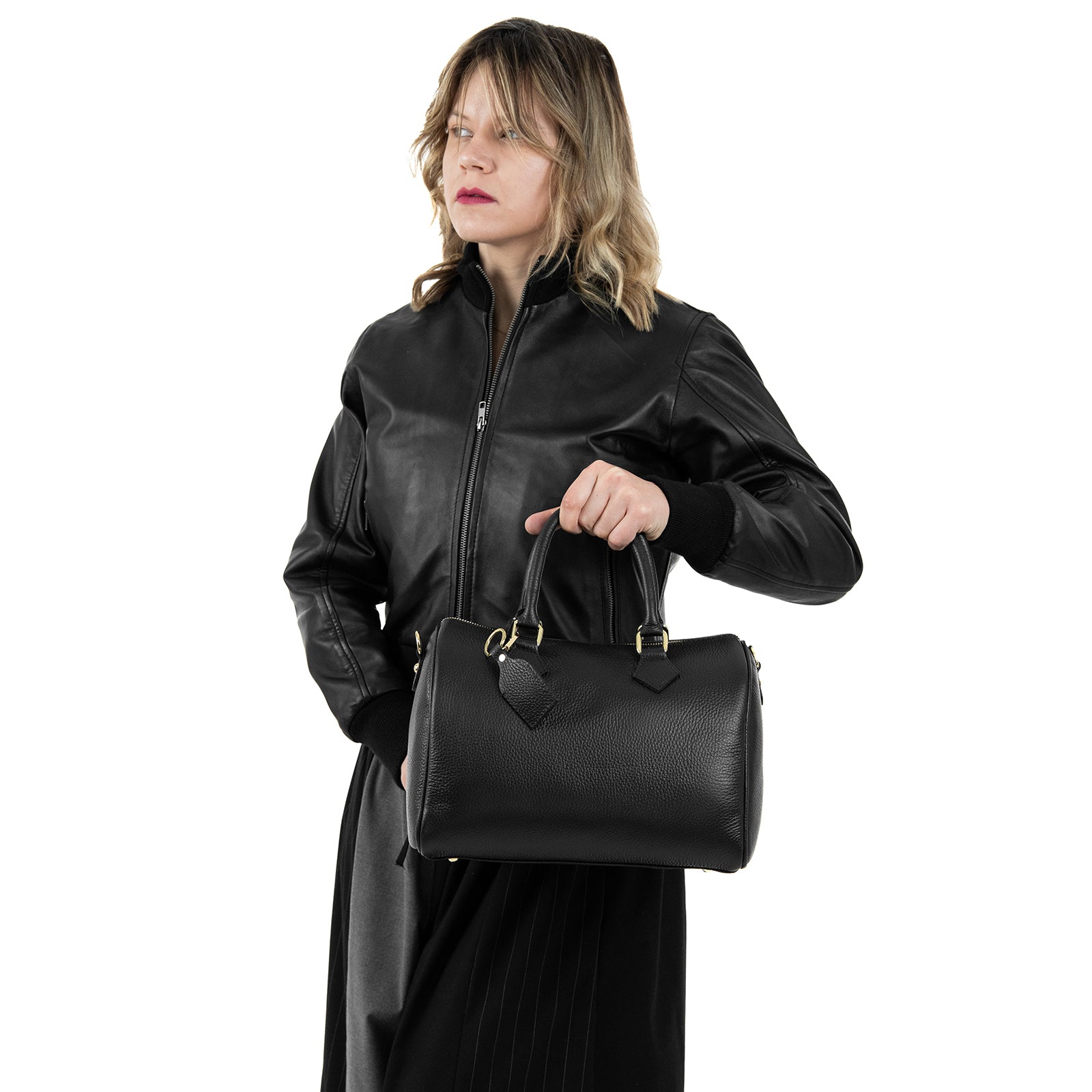 Bomber Giubbotto In Vera Pelle Donna Slim Fit Corto Con Cerniera Cod.P02