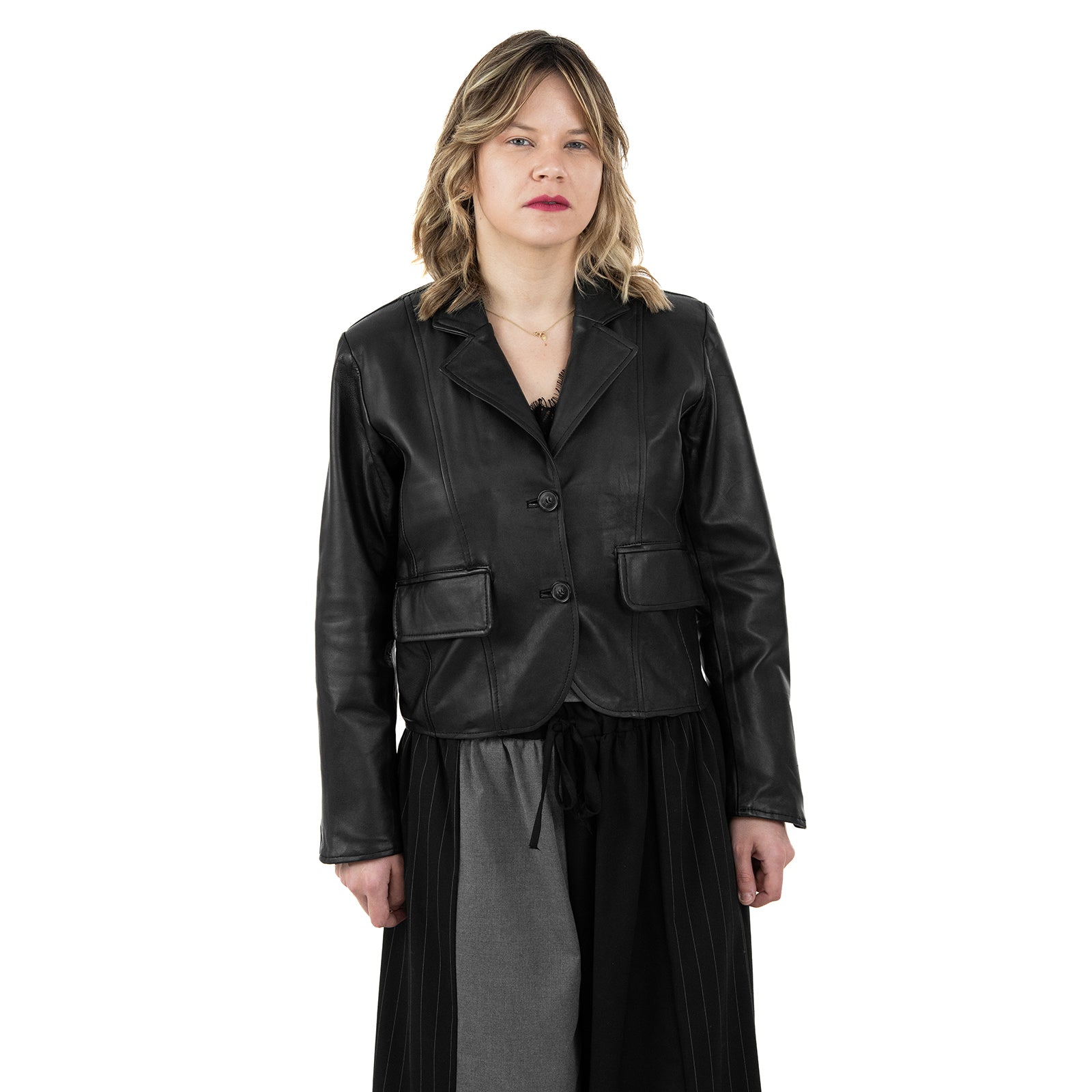 Giacca Due Bottoni In Vera Pelle Donna Slim Fit Cod.P06